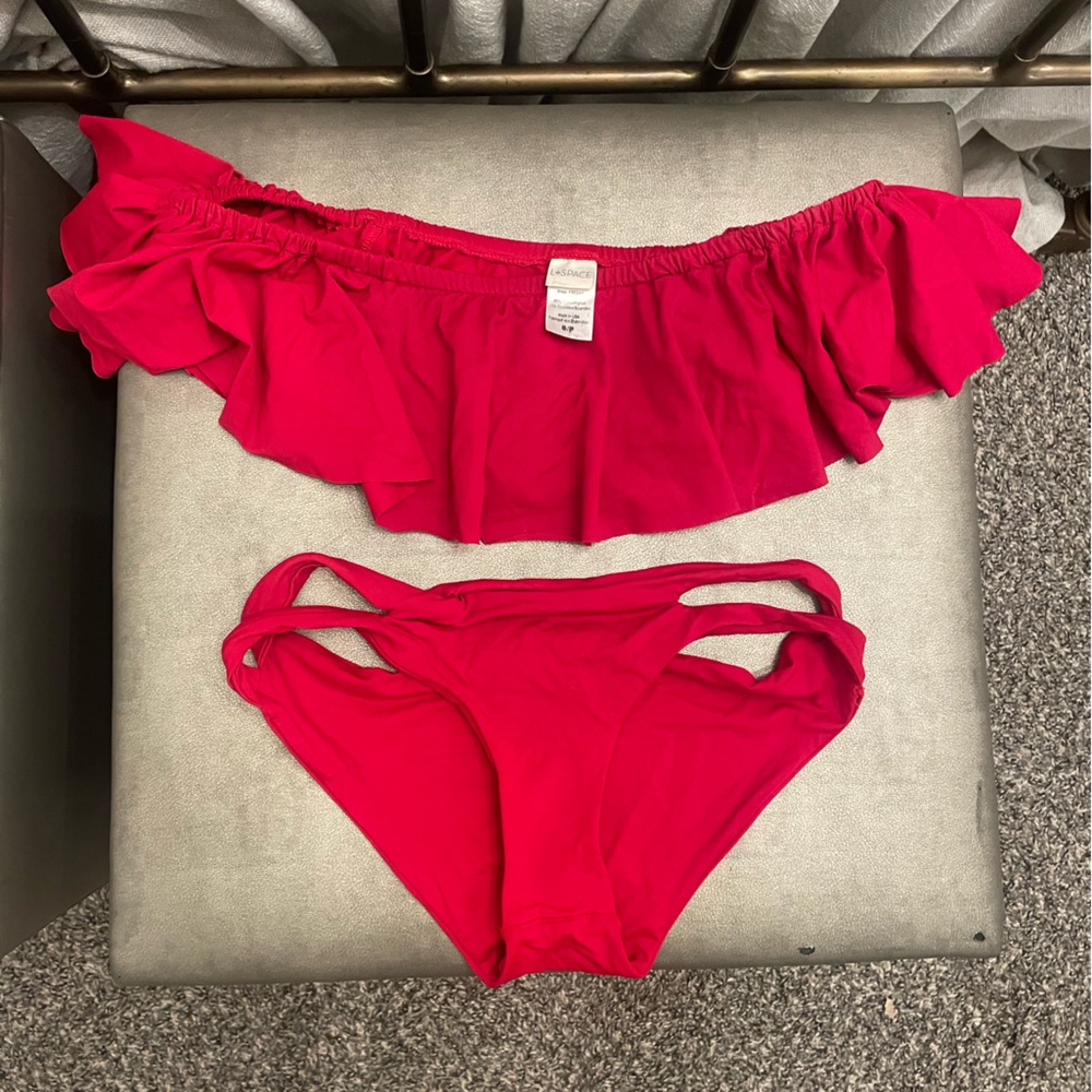 L Space Off the Shoulder Ruffle Swimsuit Set